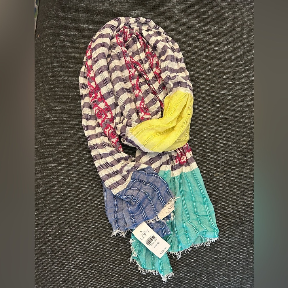 LOFT Multicolor Striped Scarf with Fringe